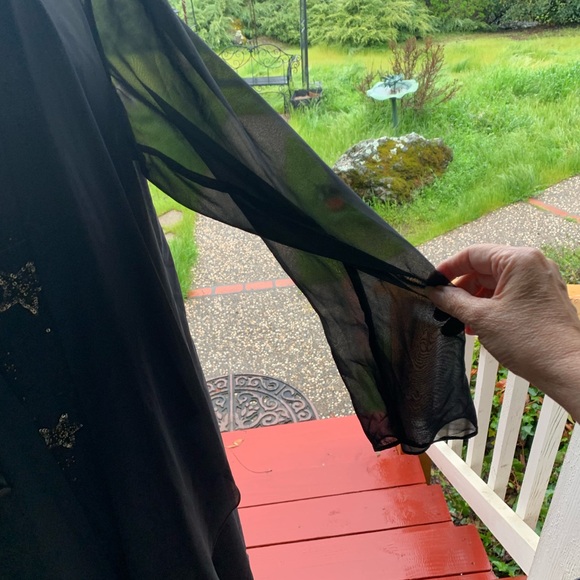 Elegant Long Black Sheer Kimono with Flutter Front,HP25 - Picture 4 of 10